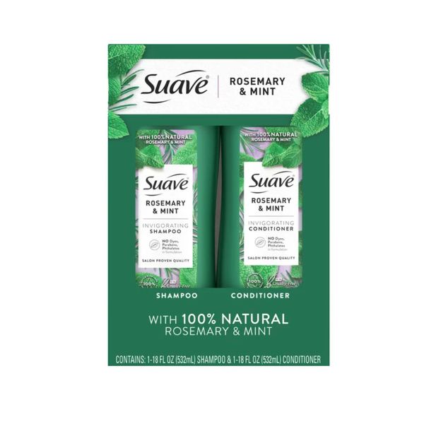 Suave Rosemary and Mint, 100% natural, Invigorating Shampoo and Conditioner Set, 18 oz 2 Pack