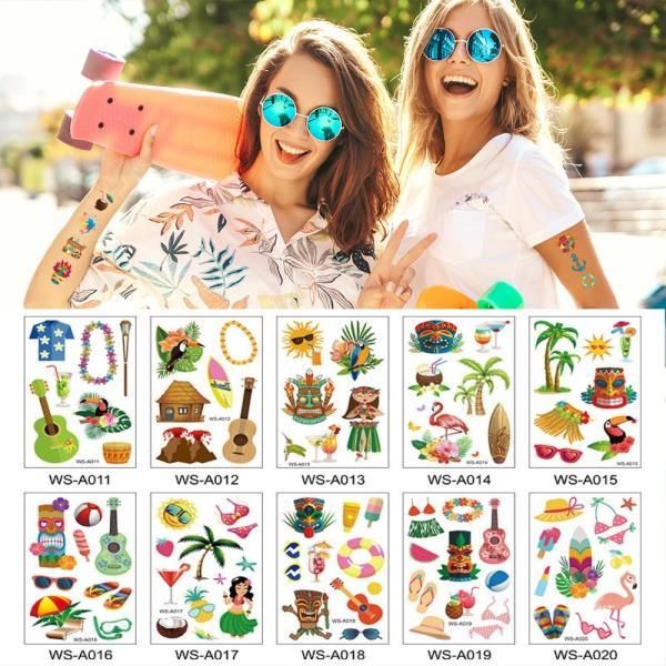 Waterproof Temporary Tattoos for Women, Summer Beach Coconut Tree Party Decorations, Fake Shoulder Art, 10 Pieces/Set