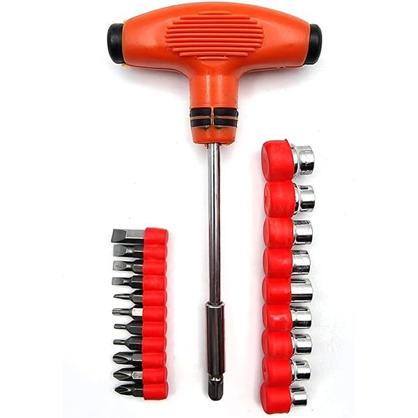 22-Piece T-Handle Screwdriver Bit Set – Multi-Bit Driver Kit with Hex Sockets & Screwdriver Bits