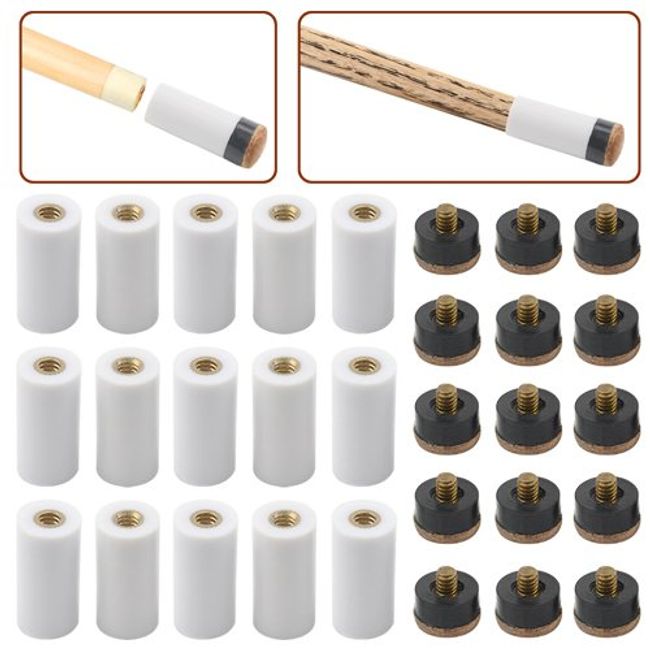 XINGYHENG 15 Set(30pcs) Billiard Cue White Ferrules with Screw-on Replaceable Cue Tips Billiard Accessories Replacement Parts Stick Repair Tool Set(13mm Brown Tip Set)