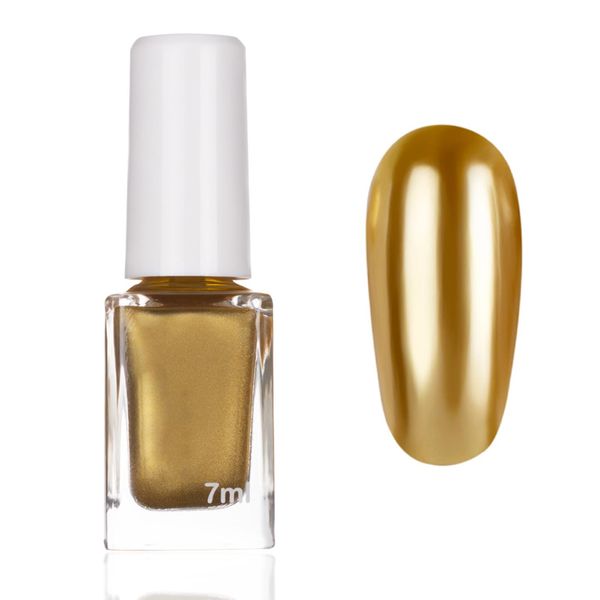 Gold Nail Polish, Metallic Gold Nail Varnish with 3D Mirror Effect, Quick Dry Holographic Nail Polish, Breathable French Manicure Gel Polish For Chrome Nail Art DIY, No Need Cure