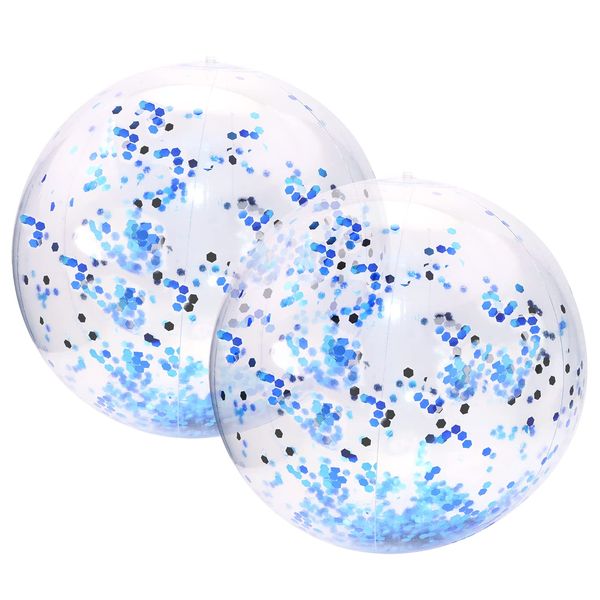 Glitter Beach Balls 2PCS Inflatable Floatable Confetti Swimming Pool Party Ball Clear Sand Sport Ball for Outdoor Summer Beach Pool Water Play Party Favor for Boys Girls (11 Inch, Royal Blue)