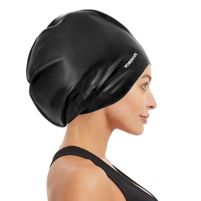 Vorshape Extra Large Swim Cap for Braids and Dreadlocks - Swimming Cap for Women Long Hair Adult Swim Cap for Long Thick Curly Hair Keep Your Hair Dry (Black)