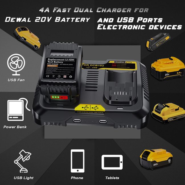 DCB112 Fast Charging Station Battery Charger for Dewalt Battery 10.8V 12V  14.4V 18V 20V DCB101 DCB140 DCB105 DCB200 Black EU/US