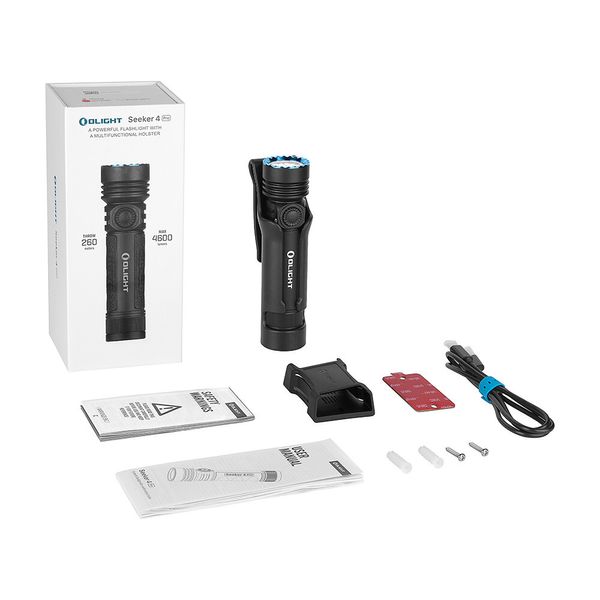 Olight Seeker 4 Pro Matte Black Flashlight w/Versatile Holster, 4600L, CoolWhite