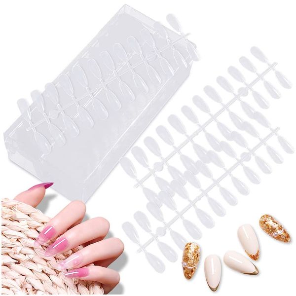 Kalevel 504 Pieces Nail Tips, Clear, Short Nails, Transparent Nails, Short Tear Shape, For Nails, Feet, Nail Practice Tips, Natural, Nail Tip Decoration, DIY Decoration, Solid Color, Professional, Scalp, Beginner, Manicure