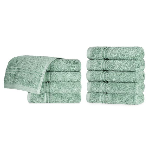 SUPERIOR Egyptian Cotton 10-Piece Face Towel Set, Small Towels for Facial, Spa, Quick Dry, Absorbent Towels, Bathroom Accessories, Guest Bath, Home Essentials, Washcloth, Airbnb, Sage