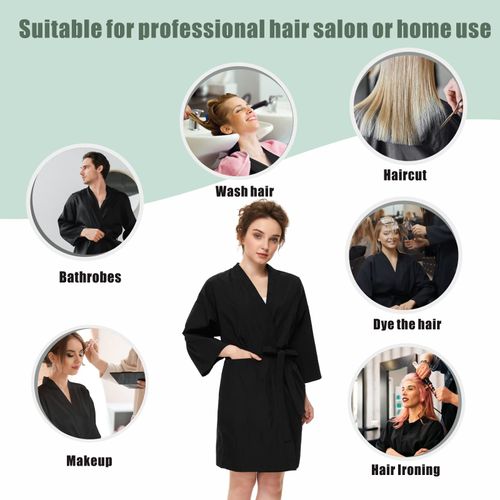izzycka Hair Color Cape - Salon Client Gown Robes, Large Salon Stylist Smock With Pocket - Waterproof Salon/Spa Wrap -Cutting Robe -Barber Cape for Women/Men - Hairdresser Robe - Kimono Style-Black