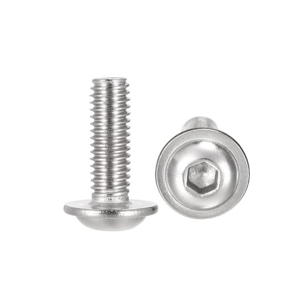 uxcell Flanged Button Head Screw, Socket Cap Screw, Fastener Bolt, Full Thread, Machine Screw, Hex Socket Screw M0.2 x 0.7 inches (6 x 18 mm), 304 Stainless Steel, 20 Pieces