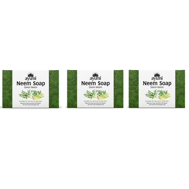 Ayumi Neem & Tea Tree Soap Bar, Gently Removes Impurities & Cleanses the Skin, Based on Traditional Extracts of Ayurveda to Keep Skin Looking Natural - 3 x 100g