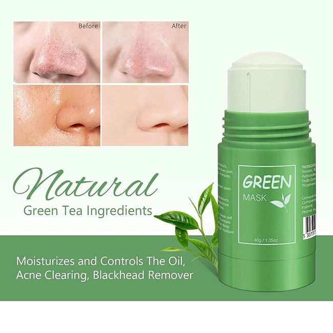 2PCS Green Tea Mask Stick Facial Cleansing Oil Acne Blackhead Control Deep Clean