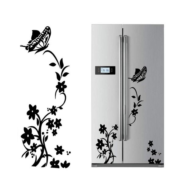 VINFUTUR 2 Sets Flower Butterfly Wall Stickers Decals Decorative Self Adhesive Wall Art Stickers for Living Room Bedroom Wardrobe Refrigerator (Black)