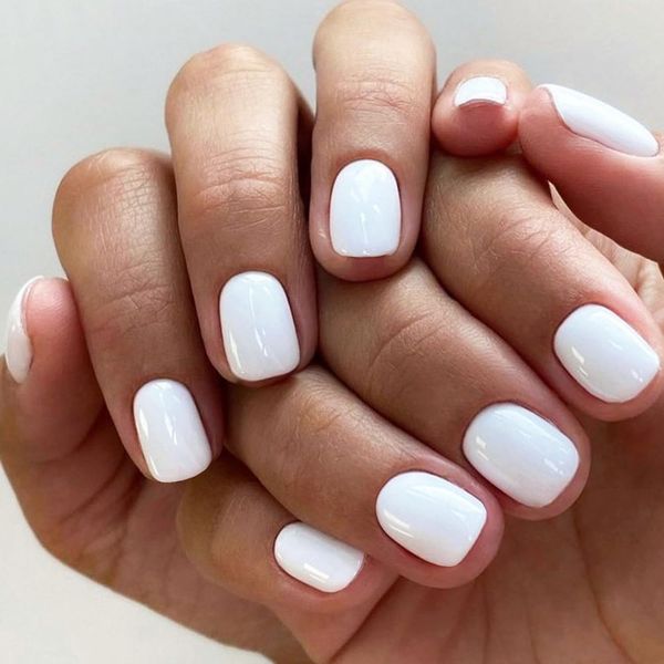 GLAMERMAID Press on Nails Extra Short-Pure White Fake Nails Short Squoval, Natural Round Square Glue on Nails Glossy Gel, Acrylic Dark False Nail Kits for Women, Reusable Stick on Full Cover Oval Nail