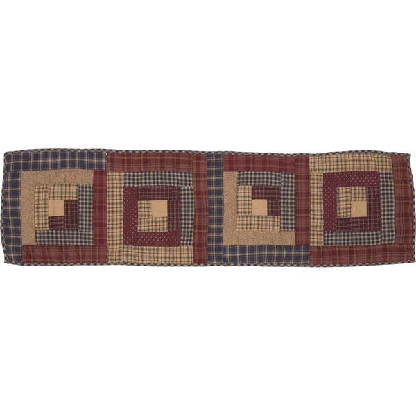 VHC Brands Millsboro Runner Log Cabin Block Quilted 13x48 Country Patchwork Kitchen Tabletop Design, Burgundy