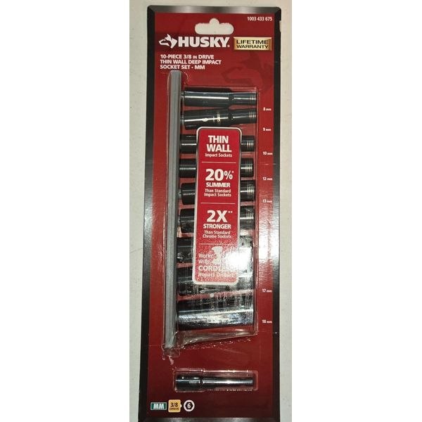 Husky 3/8" Drive Thin Wall 10 Piece Metric Deep Impact Socket Set 1003 433 675