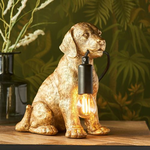 Gold Labrador Puppy Dog Animal Pet Resin Table Desk Lamp