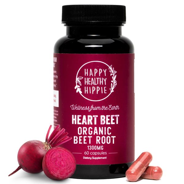 Organic Beet Root Capsules [1,300mg Superfood] - Blood Pressure Support Supplements, Beet Root Powder - Nitric Oxide Supplement, Blood Flow & Blood Circulation | Antioxidant, Brain Food | Vegan, 60 Ct