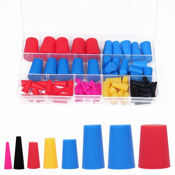 100Pack Silicone Rubber Tapered Plug Assortment Kit, Rubber Plug Assortment Kit for Powder Coatings,Painting, Anodizing,Media Blasting Supplies