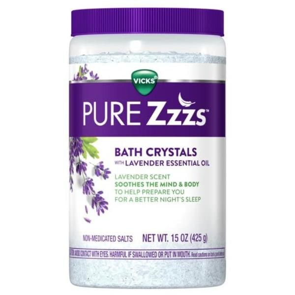 Vicks Bath Zzzquil Pure Zzzs Lavender Scented Bath Crystals, Salts with Essential Oils, 15 oz (425.2 g)