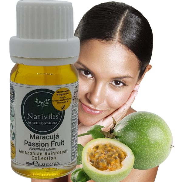 Nativilis Virgin Maracuja Passion Fruit Oil - (Passiflora Edulis) - Amazonian Rainforest Collection High Concentration Omega 6 - Sebum Regulating Properties Soothing on Skin Scalp - Copaiba Benefits