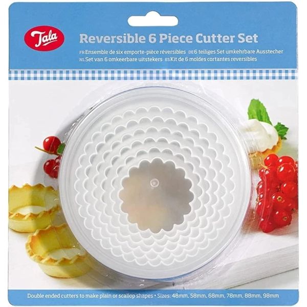 Tala Reversible Pastry and Cookie Cutters, Perfect for Pastry, Cookie Dough, Biscuits, Scones and many More, Double edged for both fluted and straight cut, 6 Pieces with Sizes from 48mm to 98mm