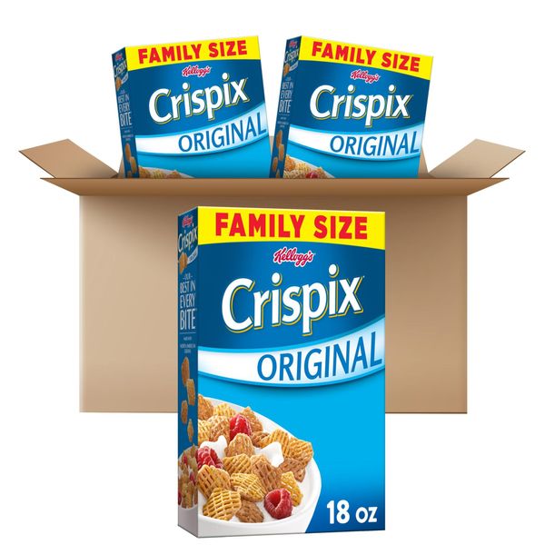 Kellogg's Crispix Cold Breakfast Cereal, 8 Vitamins and Minerals, Great in Snack Mix, Family Size, Original (3 Boxes)