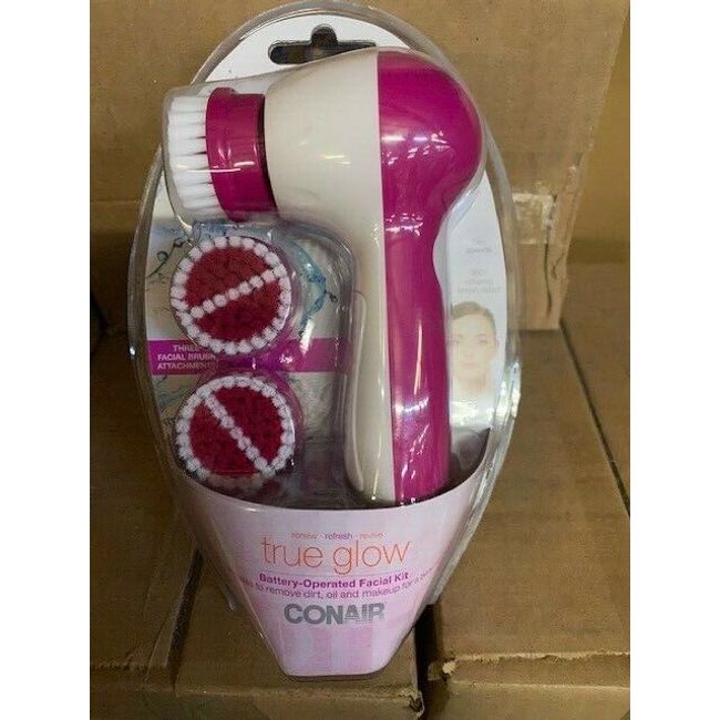 Conair True Glow Facial Cleansing Brush, Battery Operated, 3 Pieces (NEW)