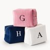 Personalization Universe Initial Embroidered Small Velvet Makeup Bag - Ivory