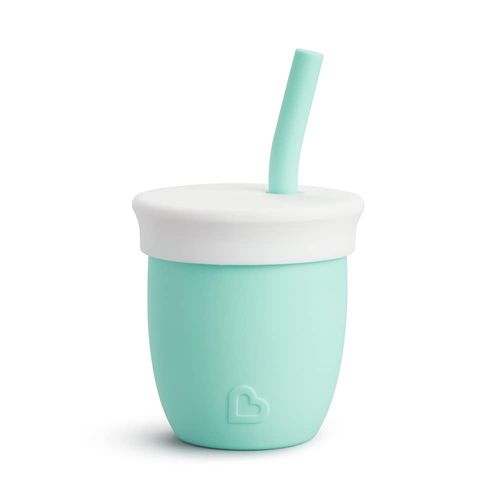Munchkin C’est Silicone! Open Training Cup with Straw for Babies and Toddlers 6 Months+ Ideal Transition Sippy Cup, Free Flow Sippy Cup to Straw Cup for Baby and Toddler weaning, 4oz / 120ml, Mint