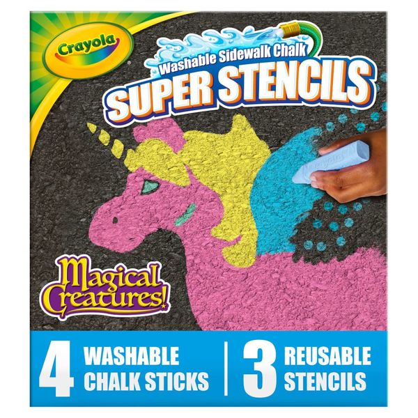 Crayola Super Stencils Magical Creatures Set (3ct), Large Sidewalk Chalk for Kids, Washable Sidewalk Chalk, Outdoor Toys, Ages 4+