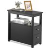 Black End Table with 2 Drawer and Open Shelf Narrow Side Table for Living Room