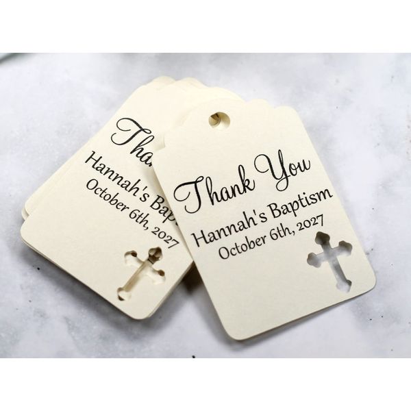 Personalized Baptism Tags with Thank You - 12pc (Cream)