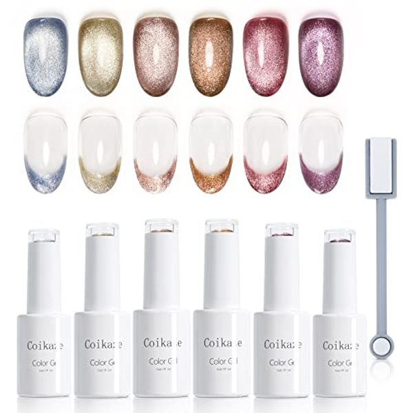 Gel Nails Magnetic Gel Coikaze Cat Eye Gel 6 Color Set Galaxy Color Gel Cat Eye UV/LED Compatible