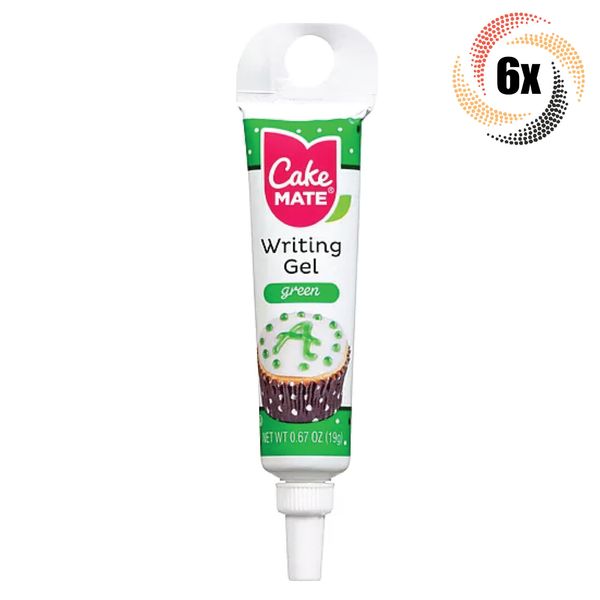 6x Tubes Cake Mate Decorating Writing Gel | Green | .67oz | Precision Tip