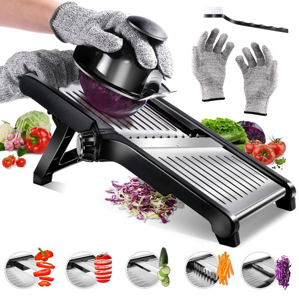 Masthome Professional Mandoline Slicer Stainless Steel Adjustable Blade,Food Cutter for Vegetable Fruit Cheese,Kitchen Food Blade Onion Cutter with Food Holder and Cut Resistant Glove