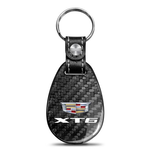 iPick Image for Cadillac XT6 Logo Black Real Carbon Fiber Large Tear-Drop Key Chain Keychain, Exclusive Official Licensed