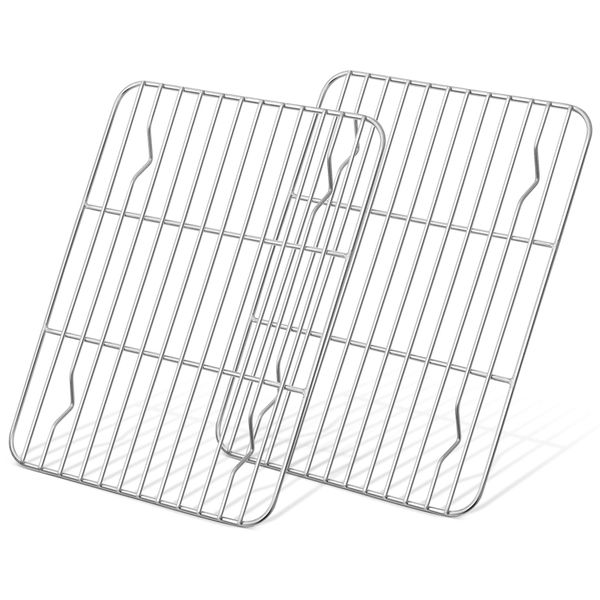 HaWare Cooling Rack Set of 2, Mini Stainless Steel Wire Grill Rack for Baking Roasting Drying, 22.2 x 15.9 x 1.5cm, Fit Small Oven Tray for Cake/Meat/Bread, Healthy & Dishwasher Safe