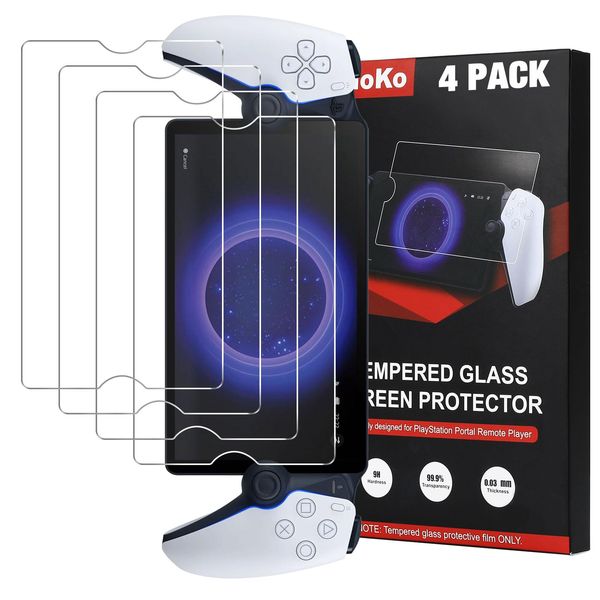 MoKo Screen Protector Compatible with PlayStation Portal Remote Player, 4 Pack 9H Hardness Anti-Scratch Tempered Glass Film, PS5 Portal Screen Film, Bubble-free, Anti-Fingerprint