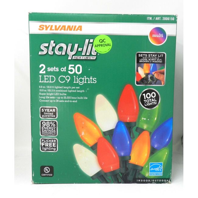 Sylvania Stay-Lit Platinum LED C9 Multi Lights 2 Set Of 50