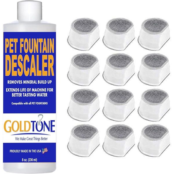 GoldTone 12 DRINKWELL Avalon / Pagoda Pet Fountain Water Filters + Descaler