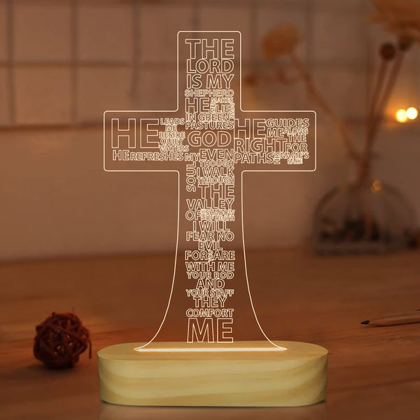 Jesus Cross 3D Night Light, Christ Optical Illusion Lights, Warm White Wooden Handmade, The Lord Desk Lamps Room Home Decor Xmas Birthday Easter Gifts (jesus)