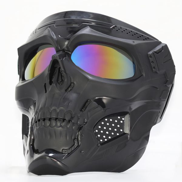 Skull Face Mask Full Face, Motorcycle Mask, Airsoft Mask, Tactical Mask, Paintball Mask for Men Women (Colourful Lenses)