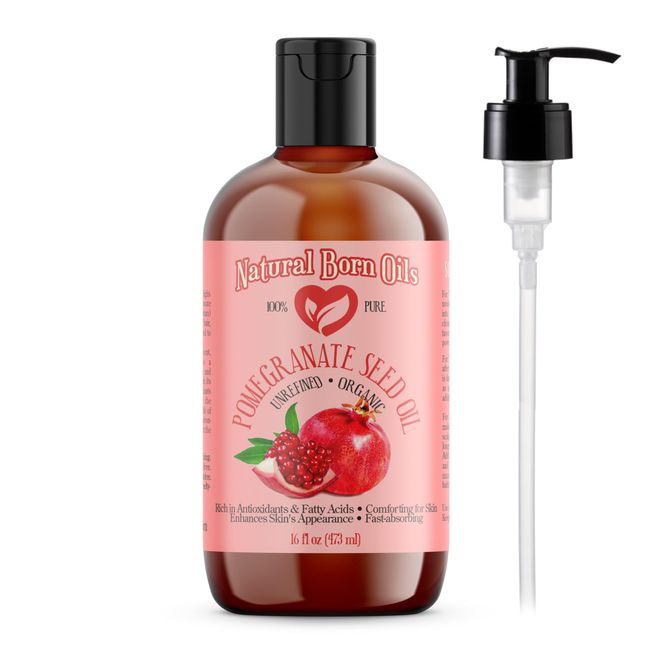 Natural Born Oils Pomegranate Seed Oil, 16oz, Organic, Cold-Pressed, Nutrient-Rich, Excellent for Skin Nourishment, Hair Vitality