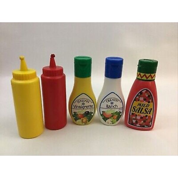 Melissa & Doug Condiment Set Salad Dressing Salsa Ketchup Mustard 5 Piece Set