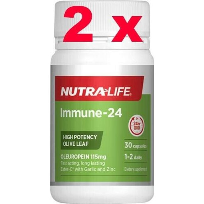 2x NutraLife Immune - 24 Olive Leaf + Ester C + Garlic + Zinc 30 caps made in NZ