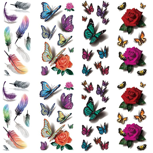 Flowers Temporary Tattoos for women sexy 8 Pcs by Yesallwas,LargeTattoo Sticker Fake Tattoos for kids girls teens,waterproof and Long Lasting sexy body tattoos -Rose, butterfly，feather