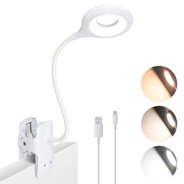 Derlights Clip On Reading Light, 28 LED Eye Protect Book Light, 3 Colour * 3 Brightness Bed Reading Light with Flexible Neck, USB Rechargeable Reading Lamp,Touch Control Bed Lamp