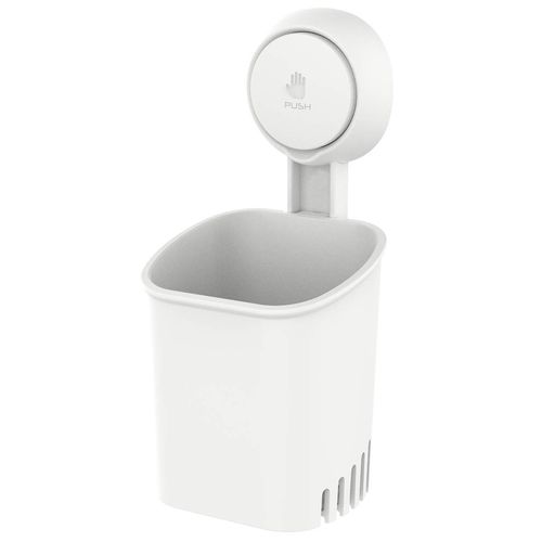 LEVERLOC Powerful Suction Cup Toothbrush Holder, Drill-Free Wall Shower Holder for Toothbrush, Toothpaste, Razor, Removable Suction Cup in Shower, Self-draining Kitchen Tableware Organizer, White