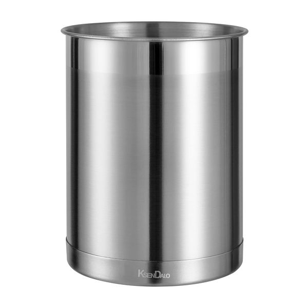 KSENDALO Stainless Steel Utensil Holder - 6.6inch Tall Kitchen Utensil Organizer with Weighted Base - Brushed Finish Metal Canister for Silverware Utensil Storage, 5inch Wide Utensil Rack, Silver