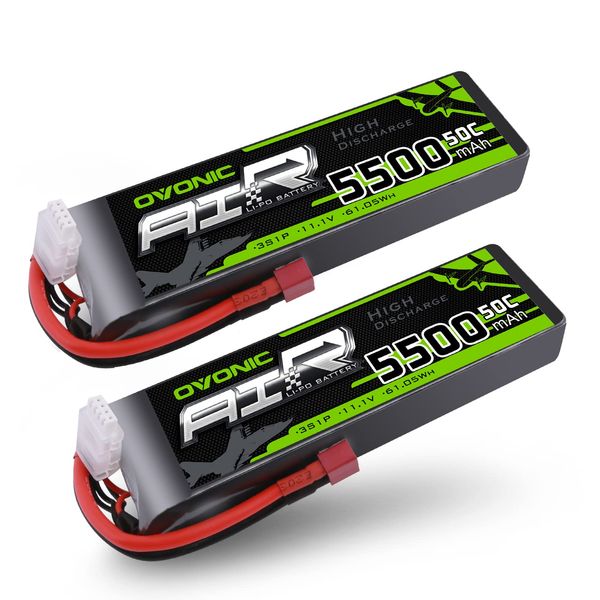 OVONIC 3s Lipo Battery 50C 5500mAh 11.1V Lipo Battery with Dean-Style T Connector for RC Airplane Quadcopter Helicopter FPV Drone(2 Packs)